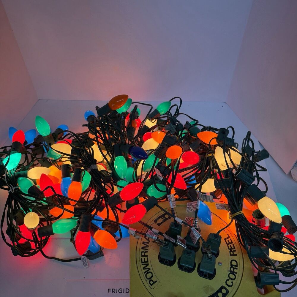 Vintage C7 Christmas Lights 25 Count Multicolor 6 Strand Lot Tested 150 Sockets